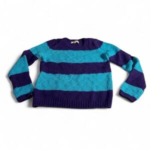 Cozy Warm Knit Funky Striped Purple and Blue Women's Sweater The Loft